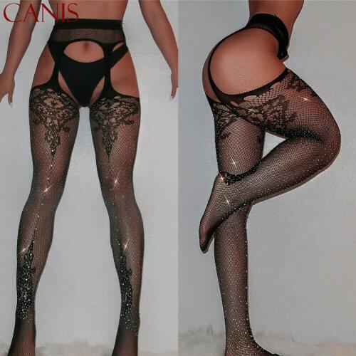 Women Hot Drilling Diamond Stretchy Fishnet Pantyhose Ladies Sexy Party Bling Elastic Stockings