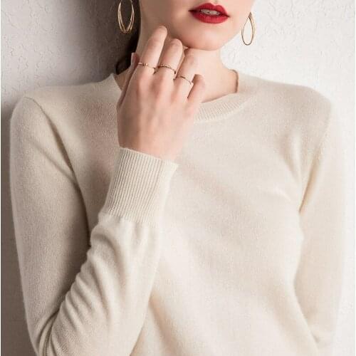 2021 New Autumn Winter Fashion Ladies Jumper Round Neck Knit 100% Pure Cashmere Sweater Women