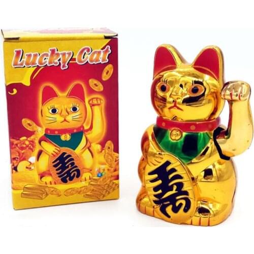 Gold Maneki Neko Cute Lucky Cat Electric Craft Art Home Shop Hotel Chinese Lucky Wealth Welcome Cat