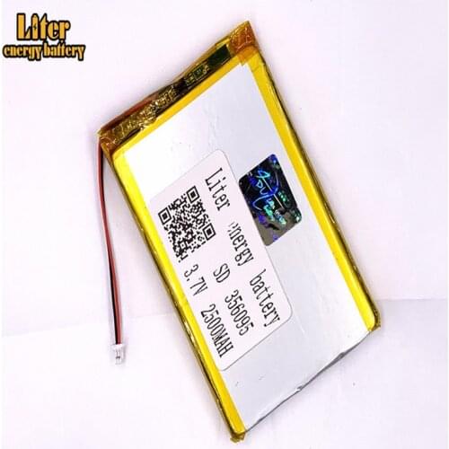 1.0MM 2pin connector 356095 2500mah 3.7V Li-ion Polymer Battery Rechargeable For e-books GPS PDA Tablet PC Battery