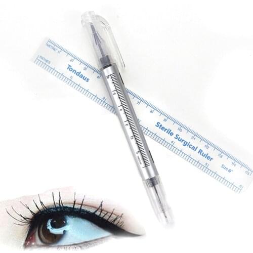 1Pcs Surgical Skin Marker Eyebrow Marker Pen Tattoo Skin Marker Pen With Measuring Ruler Microblading Positioning Tool