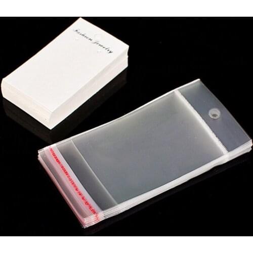 Jewellery 100 X White Plain Earring Display Cards & Self Adhesive Bags