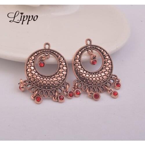 12pcs Champagne Gold Earring Connector Rose Gold Round Red Rhinestone Charm Pendant Metal Alloy Connectors DIY Earring Making
