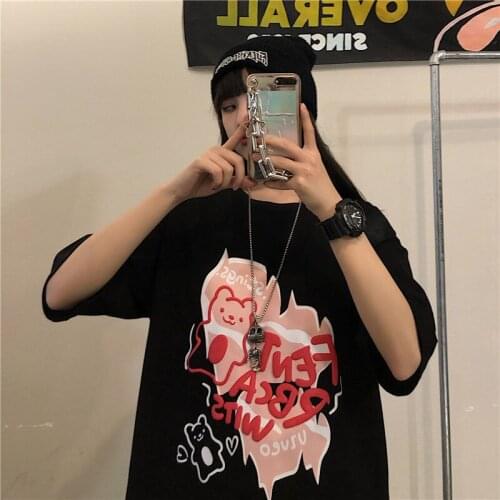 2021 Summer Vintage Kawaii Heart-Shaped Love Womens T-Shirt Oversized Korean Fashion Urban Youth Clothes Casual Womens Clothes