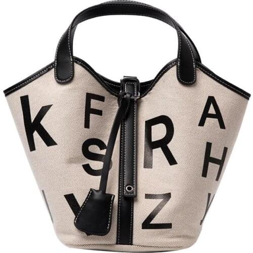 2021 Casual Letter Totes Handbag Elegant Belt Bucket Bag Womens Canvas Middle Bag + Small Make Up Bag