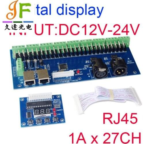 27CH dmx512 Controller, 27 channel dmx dimmer,LED DMX512 decoder,27 channel 9 groups RGB output, For LED strip DC12-24V