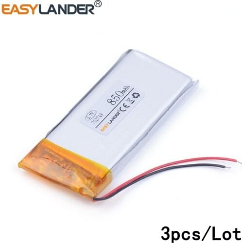 3pcs /Lot 702749 850mah 3.7v lithium Li ion polymer rechargeable battery For Watch PDA toys battery pack medical device