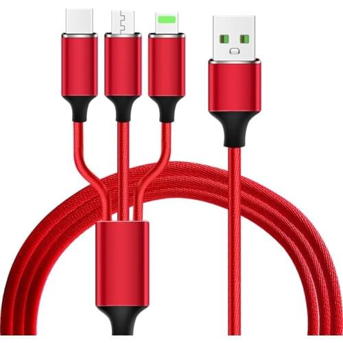 3 in 1 Fast Charging Cable Nylon Braided Multiple USB Cord with Type C/ for Lightning/Micro USB Connector for iPhone /Galaxy S8