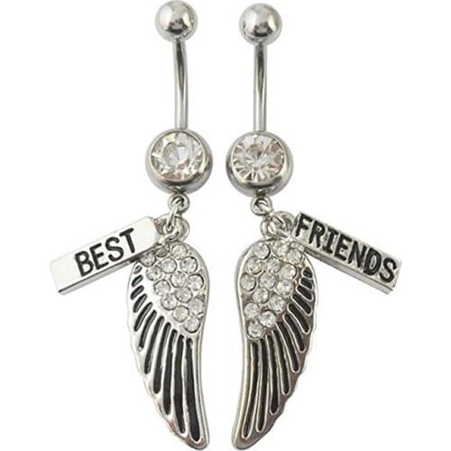 316L Surgical Steel 14g Clear Crystal Rhinestones Long Dangle Best Friend Dance Navel Belly Button Rings