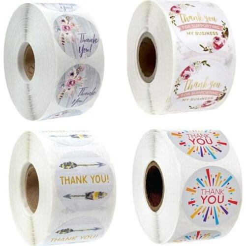 500pcs/roll Thank You Flower Thank You Sticker Children Stationery Label Wedding Party Gift Decoration Sealed Packaging Sticker