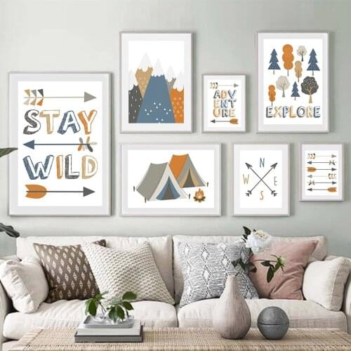 Abstract Tree House Car Compass Nursery Wall Art Canvas Painting Nordic Posters And Prints Wall Pictures Baby Kids Room Decor