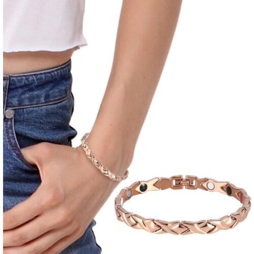 Stainless Steel Letter Shape Bangle Power Energy Health Bracelet 4 in 1 Magnetic Germanium Healthy Bracelet for Women