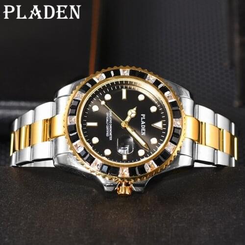 PLADEN Business Quartz Men Watches Luxury Fashion Stainless Steel Male Black Clock Sapphire Glass Date Waterproof Dive Timepiece