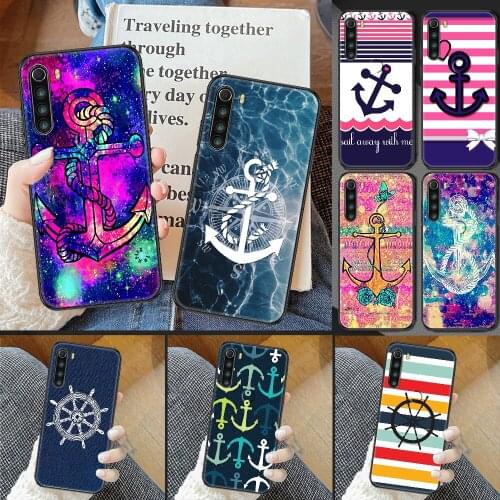 Stripes Anchor Boat Ship Wheel Phone case For Xiaomi Redmi Note 7 7A 8 8T 9 9A 9S 10 K30 Pro Ultra black pretty cell cover