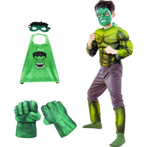 4-12Y Children Superhero Hulk Halloween Cosplay Costume, Hulk Gloves Cloak Children Party Playing Props