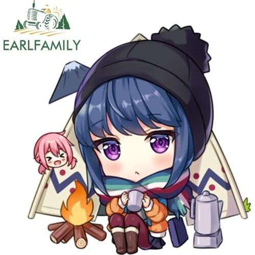 EARLFAMILY 13cm x 12.8cm for Yuru Camp Vinyl Car Stickers Waterproof Surfboard Windshield Decals RV JDM Graffiti Sunscreen Decor