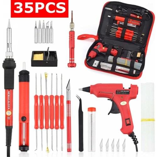 EU/US 60w DIY Adjustable Temperature Electric Soldering Iron Welding Kit Screwdriver Glue Gun Repair Carving Knife+ Storage Bag