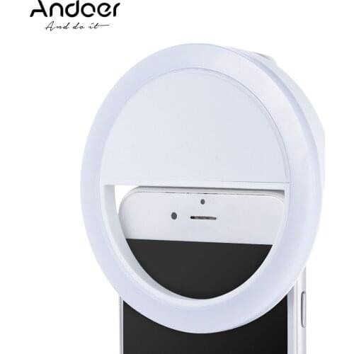Andoer Mini 36 LED Selfie Ring Light Portable Clip-on Fill-in Lamp Lighting 3 Modes w/ Built-in Battery for iPhone Smartphone PC