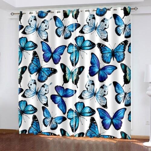 Beautiful Photo Fashion Customized 3D Curtains blue butterfly curtains thickened windshield blackout curtains