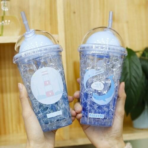 Creative Whale Ice Cup Straw Cup Ocean Wind Cold Fall Resistant Student Cup Drinking Utensils Cute Water Bottle for Girls Kawaii