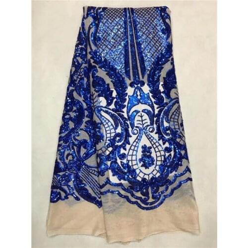 Royal blue African Lace Fabric High Quality Sequin Lace Fabric For Wedding 2017 French Net Lace Sequin Fabric blue 5yard/lot