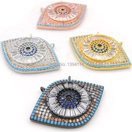 32*20*4mm Micro Pave Kallaite&Yellow&Clear&Blue&Black CZ Eye Charms Of Double Loops Fit For Making Necklaces Jewelry
