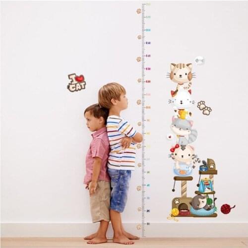 Lovely Cartoon Cats Kids Height Wall stickers PVC Vinyl DIY Newest Home Decor Kids Room Decor Waterproof Removable