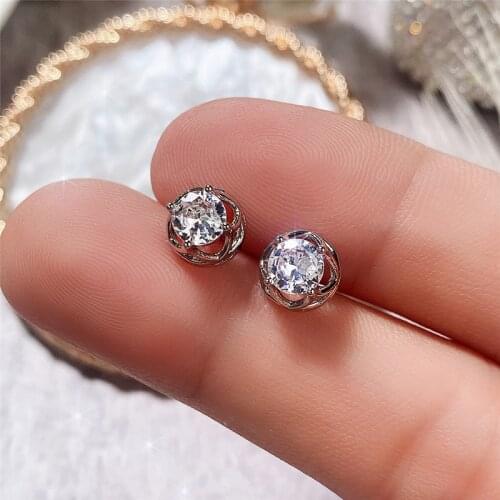 Huitan New Trendy Solitaire Round CZ Stud Earrings for Girls Simple and Stylish Style Womens Earrings Fancy Gift Teens Jewelry