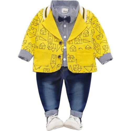 Autumn Winter Children Boys Girls Cotton Clothing Sets Baby Cartoon Jacket Striped Shirt Pants 3Pcs/Sets Kids Fashion Tracksuits