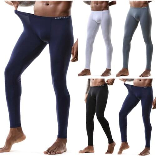 Autunm Hot Mens Leggings Tight-fitting Stretch Ice Silk U-convex Sexy Long Trousers Thin Silky Translucent Trousers Home Pants
