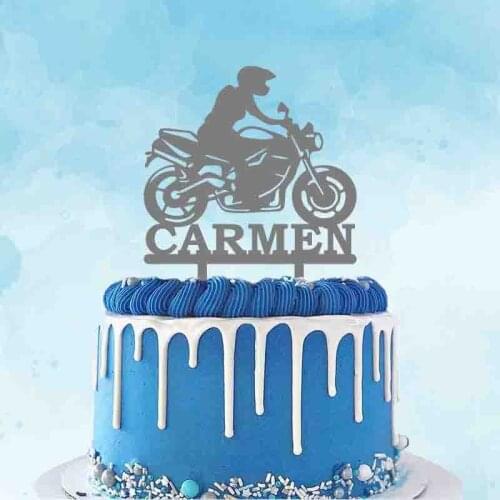 Personalized Motorcycle Cake Topper Custom Name Girl Riding a Motorcycle For Female Motorcycle Fans Party Cake Decoration Topper