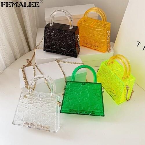 Clear Acrylic Jelly Flap Bag Luxury Trapezoid Box Transparent Handle Crossbody Bags Women Fashion Ice Crack Candy Color Handbag