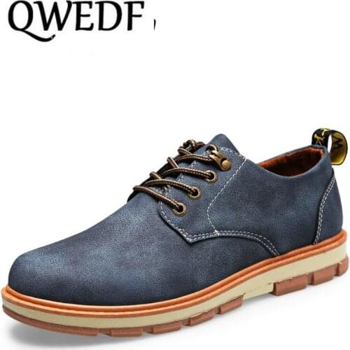 QWEDF 2019 New young Mens casual leather shoes Comfortable Lace-Up Casuals shoes Breathable Gentleman Driving shoes AA-017