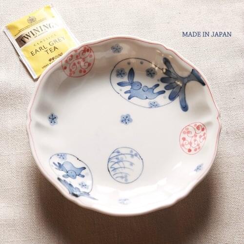 Made In Japan Zakka Style 6.5 Inch Sakura Rabbit Printed Dessert Fruit Dishes & Plated Ceramic Under Glazed Porcelain Plate Dish