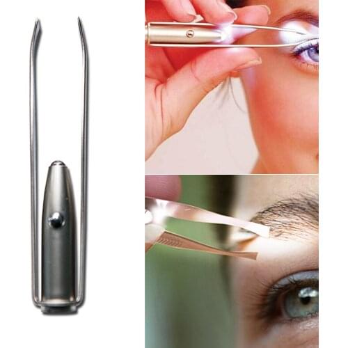 LED Eyebrow eyelash curler Clip Tweezers,Light Stainless Steel Tweezer makeup tool