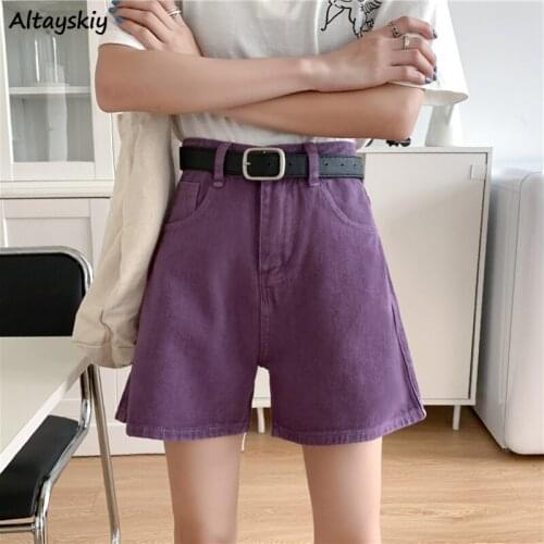 Shorts Women Wide Leg Trousers Solid Casual Fashion Korean Style Denim All-match Summer Loose High Waist Female Bottoms Simple