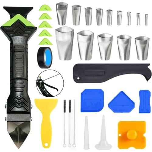 32pcs Caulking tool 3 in 1 Caulking Scraper with Stainless Steel Nozzles Reusable Plastic Hand Tools Set Accessories