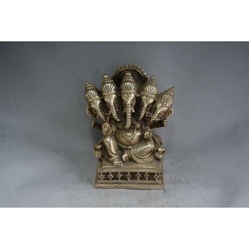 Collectable Old QingDynasty silver five Elephant head Buddha Sculpture / Statue