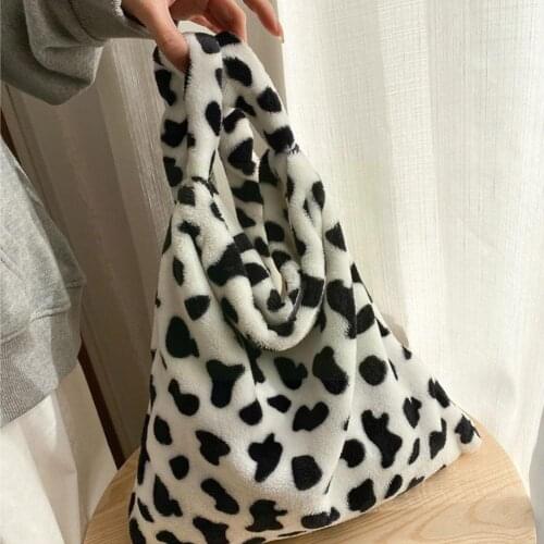 Cow Print Women Shoulder Bags Fashion Plush Female Bags Students Crossbody Bag Bag Ladies Books Messen Capacity Large Girls S1R1