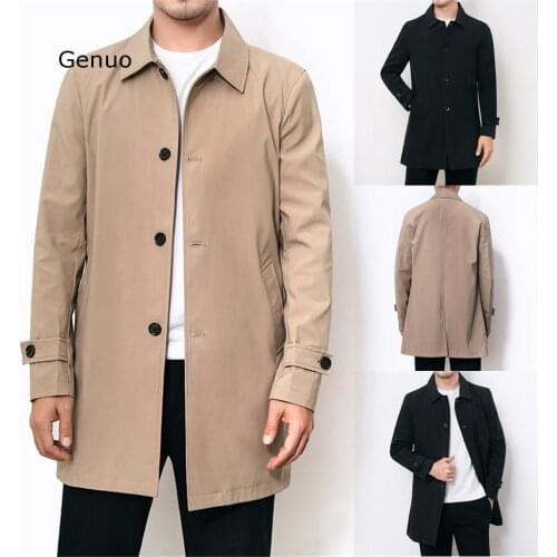 Men Trench Coat Mens Jacket Spring Autumn Winter Coat Mens Solid Color Pocket Edging Color Gold Button Casual Long Trench Coat