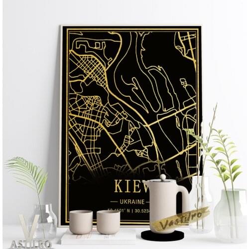 Ukraine Kiev World Travel Poster Line Drawing Art Dark Background Print Painting Modern Minimalist City Map Wall Art Home Decor
