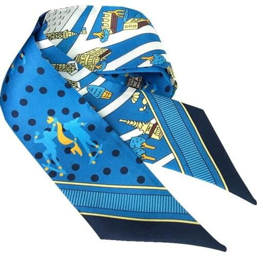 Iron Tower Print Narrow Scarf Romantic Type Natural Silk Choker Lady Headband Bag Hairband Ribbon Scarves Drop Shipping KZSBD14