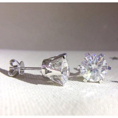 Genuine 14K 585 White Gold Push Back DF Color 2.0Carat ctw Test Positive Round Cut Moissanite Diamond Earrings For Women