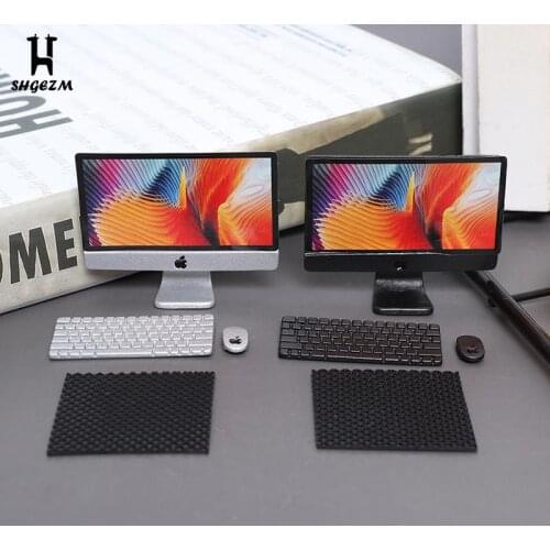 1Set 1/12 Scale Mini Computer + Mouse + Keyboard Book Stationery Model for Miniature Dollhouse Study Room Furniture Accessories
