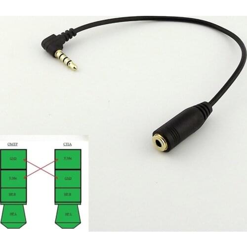 1pc Black 3.5mm Angle CTIA to OMTP Audio Headphones Handsfree Earphones Converter Cable 20cm
