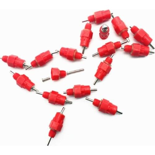 10 Pcs 360 Degrees Red Nipples Chicken Waterer Poultry Feed Chicken Drinking Bird Pigeon Feeding Ball Red Nipple Drinkers For