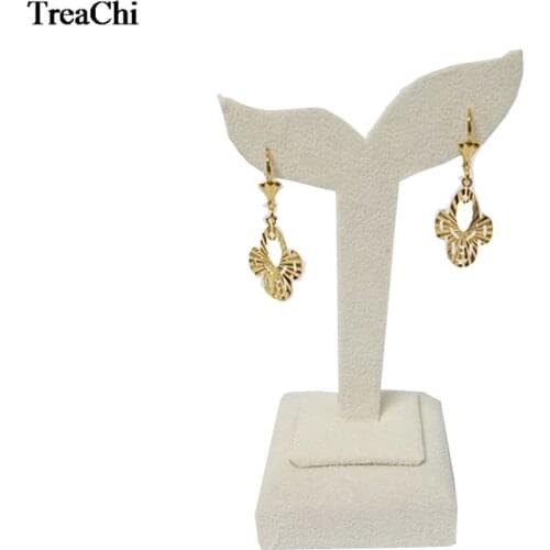 10Pcs Quality Velvet Jewelry Display Rack Leaf Shape Beige Earring Holder Wooden Earring Stud Display Storage Organizer Stand