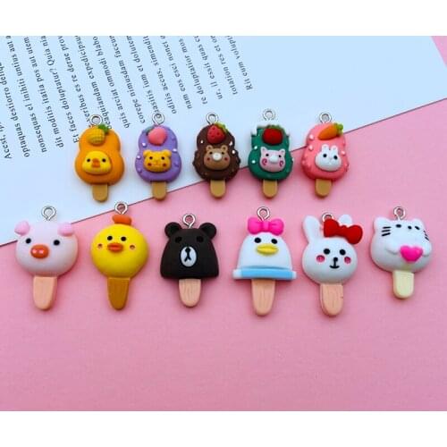 10pcs Resin Cute Newest Kawaii Ice Cream Charm Pendant for Earring, Scrapbooking, DIY Jewelry Making, Necklace