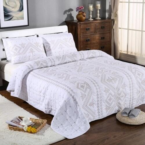100% Cotton Bedspreads Quilt Set 3pcs Quilts For Bed Blanket Solid Embroidered Bed Cover Coverlet Pillowcase покрывало