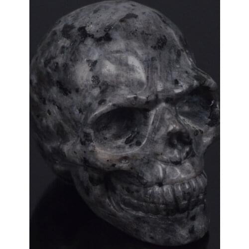 2" Natural Larvikite Labradorite Skull Stone Carved Chakra Healing Reiki Feng Shui Skull Decorative Crafts, Minerals
